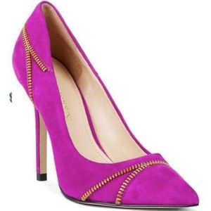Pointed Toe Suede Pumps Dark Pink